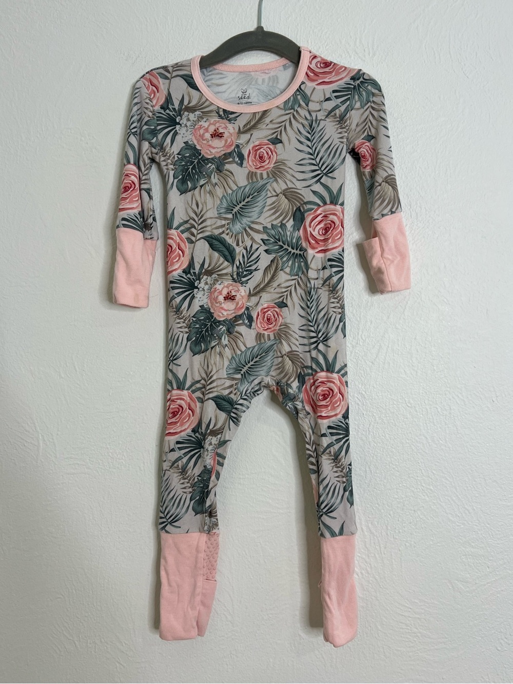 The Simple Seed Floral Print Pink and Green One-Piece Pajamas size 6-12 mos